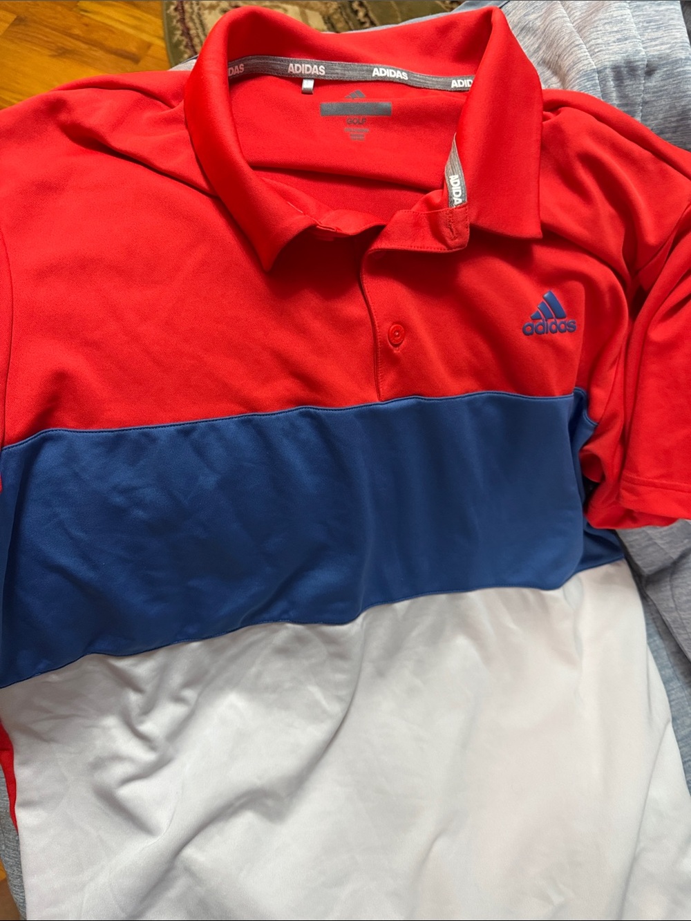 adidas Red, Blue & White Block Polo Shirt